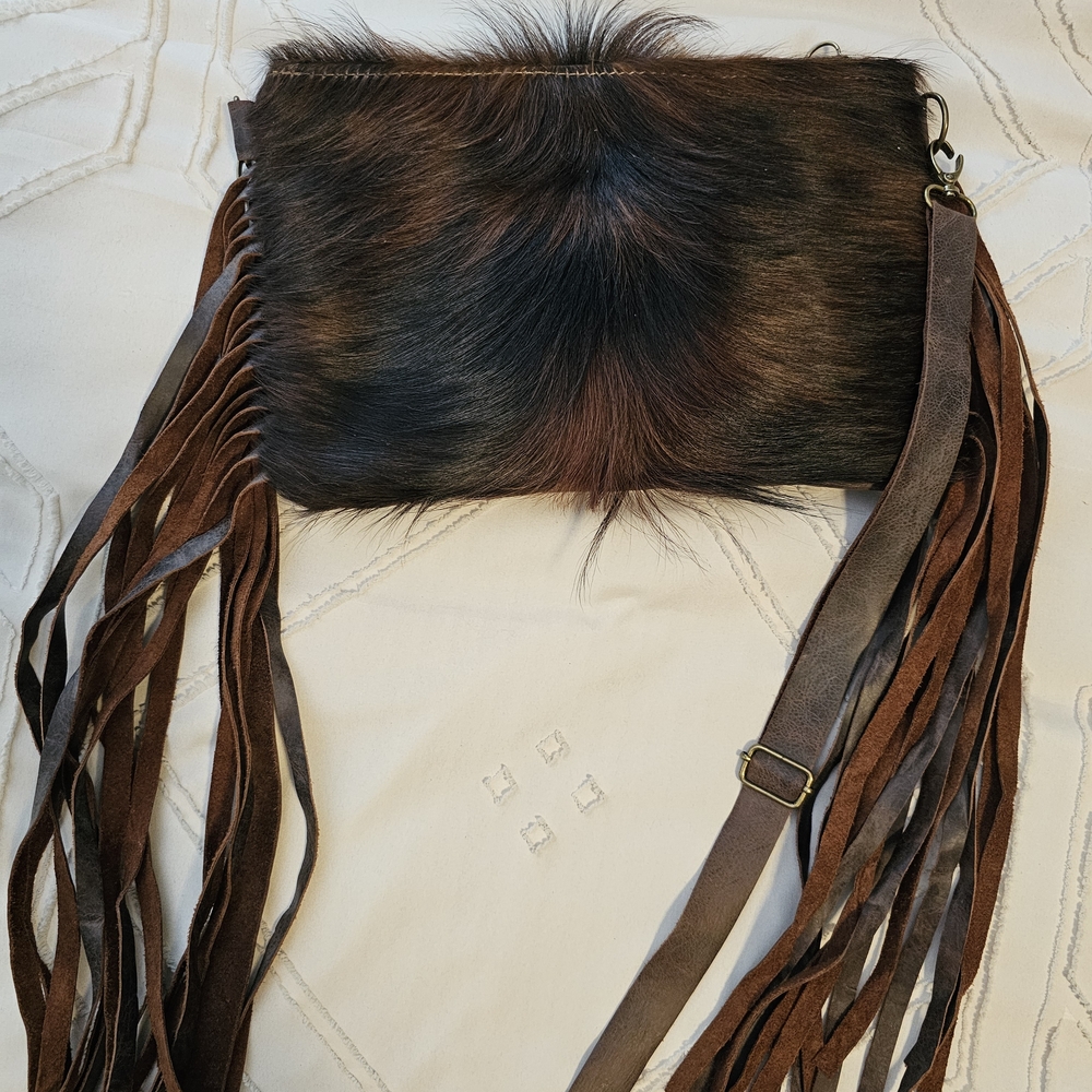 Brown Fringe Leather Crossbody Bag